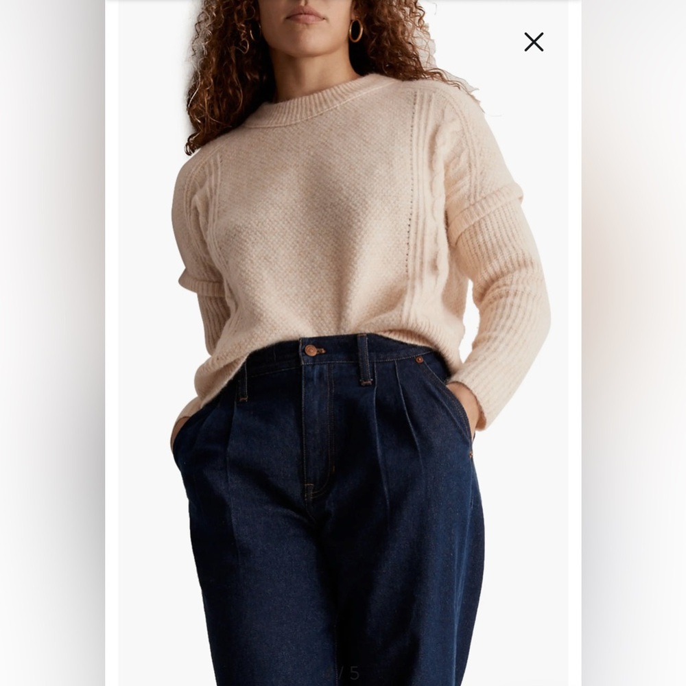 Madewell Havener Cable Pullover Sweater Heather Powder NWOT Crew Neck Size XS